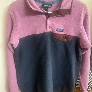 Patagonia Pink and Gray Fleece Pullover